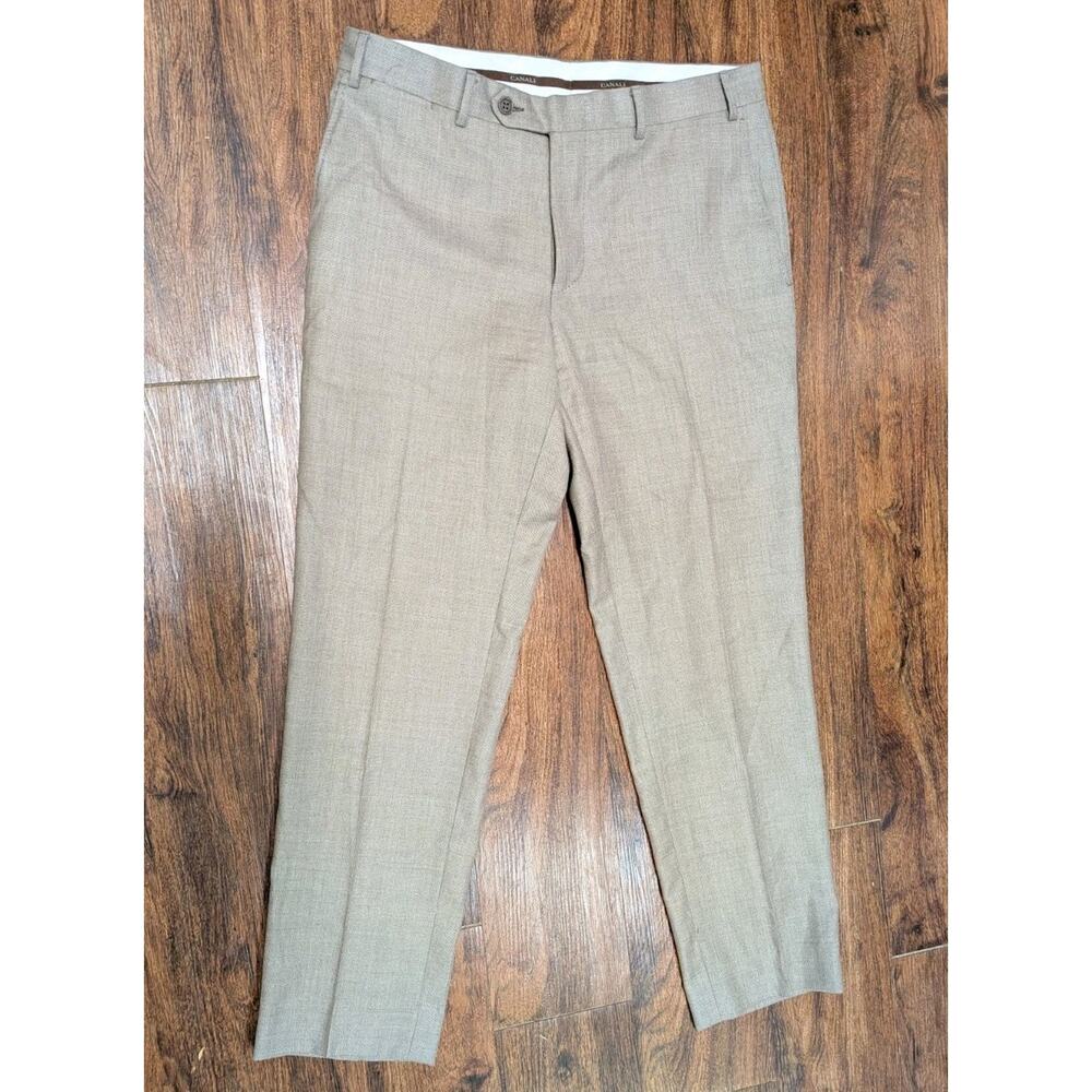 Canali Pants Mens 33x29 Beige Wool Stretch Dress Trouser Classic Italy 32x29